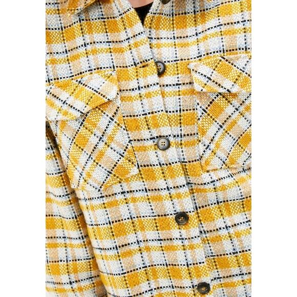 SUMMUM Woman Dutch Brand Thick Button Down Yellow Plaid Shacket Size Small EUC - Picture 7 of 7